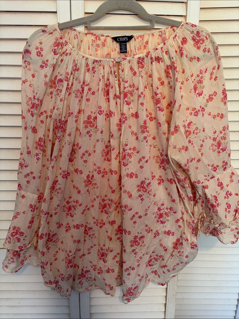 Chaps off white, pink and peach floral blouse